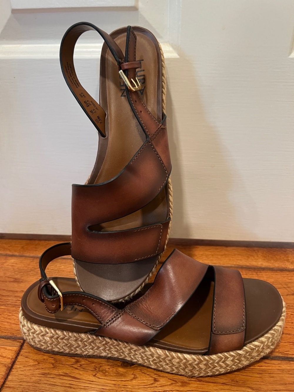 Naturalizer Jasmin Brown Leather Espadrille Platform Wedge Slingback Sandals - Picture 1 of 8